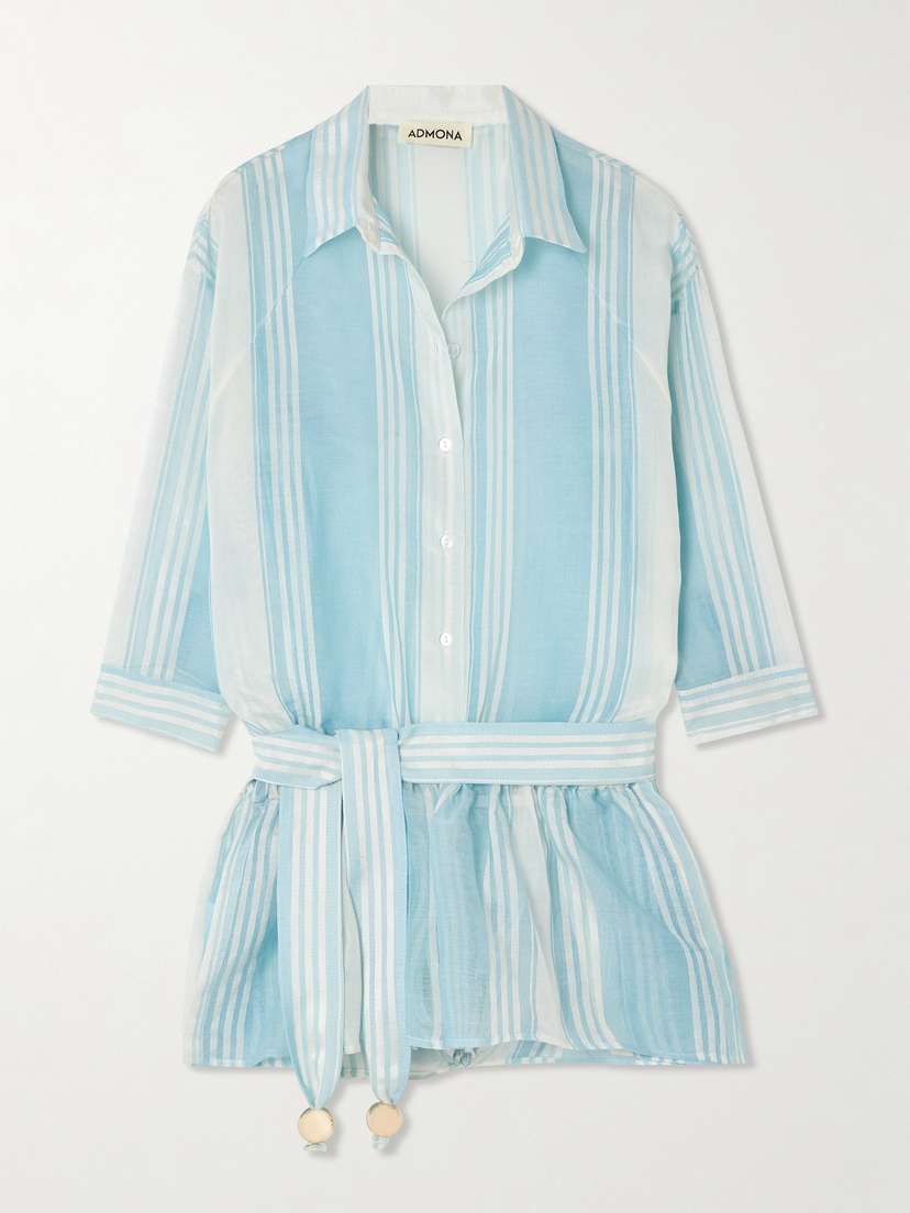 Admona Jazem Belted Striped Mesh Playsuit