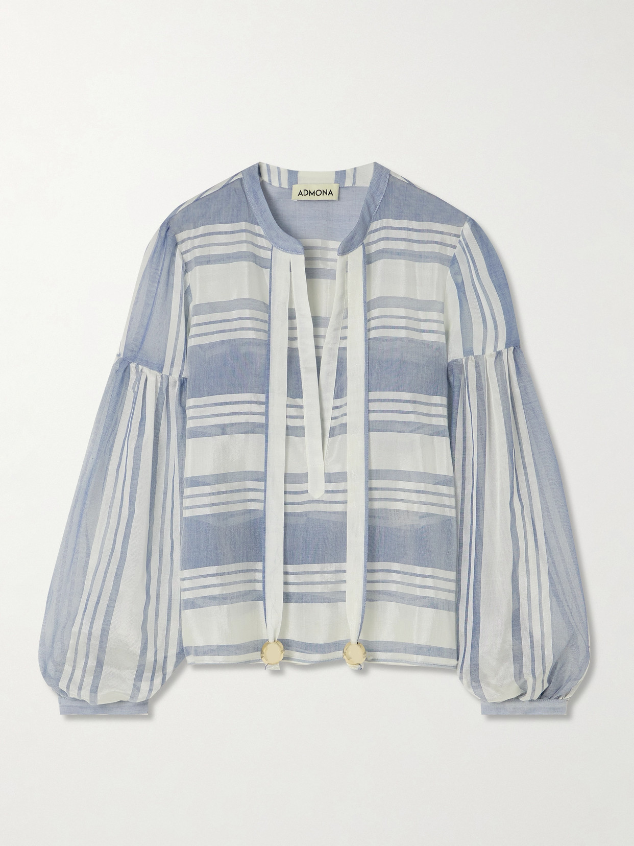 Admona Aisha Embellished Striped Gauze Shirt In Blue
