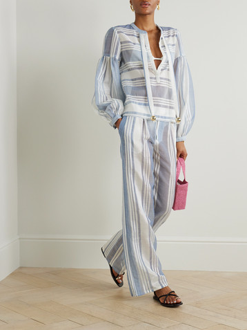 Admona Aisha embellished striped gauze shirt