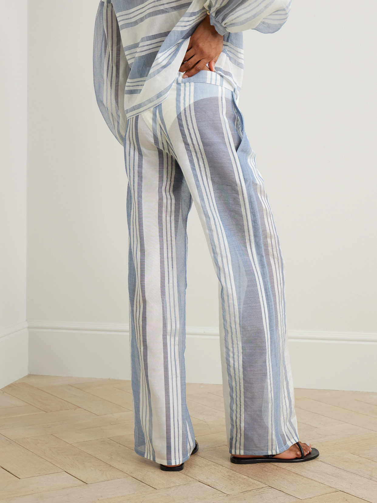 Admona Nur Striped Gauze Straight-leg Pants In Blue