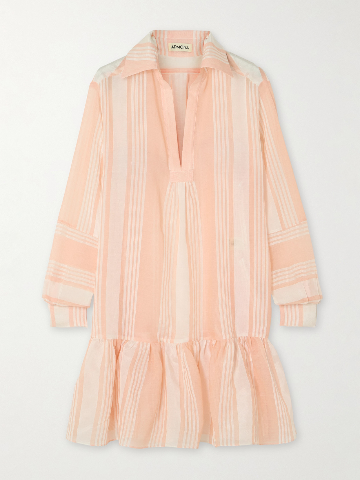 Admona Izaat Tiered Striped Gauze Mini Shirt Dress In Orange