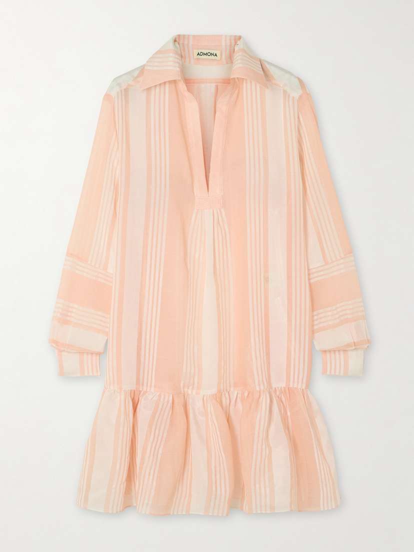 Admona Izaat Tiered Striped Gauze Mini Shirt Dress