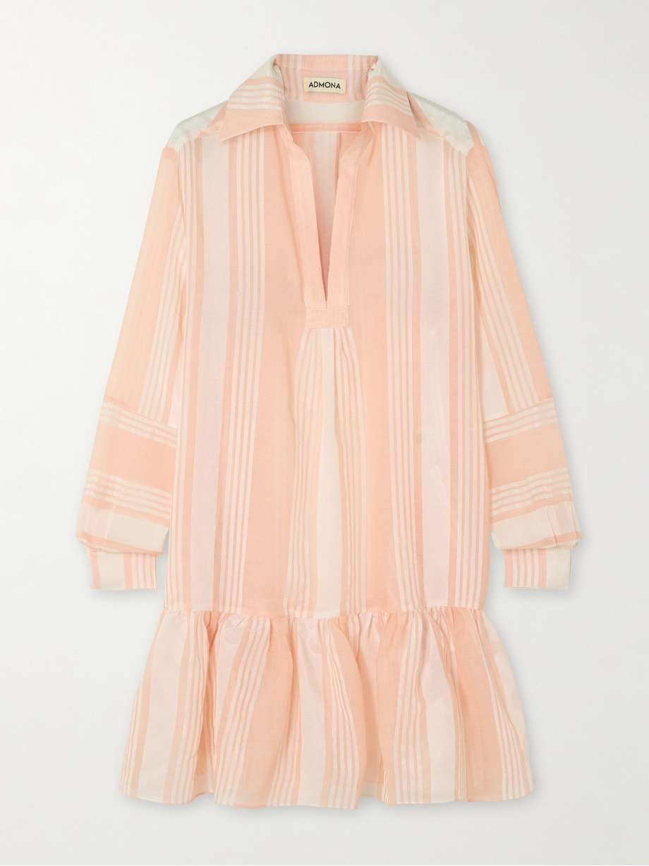 izaat tiered striped gauze mini shirt dress