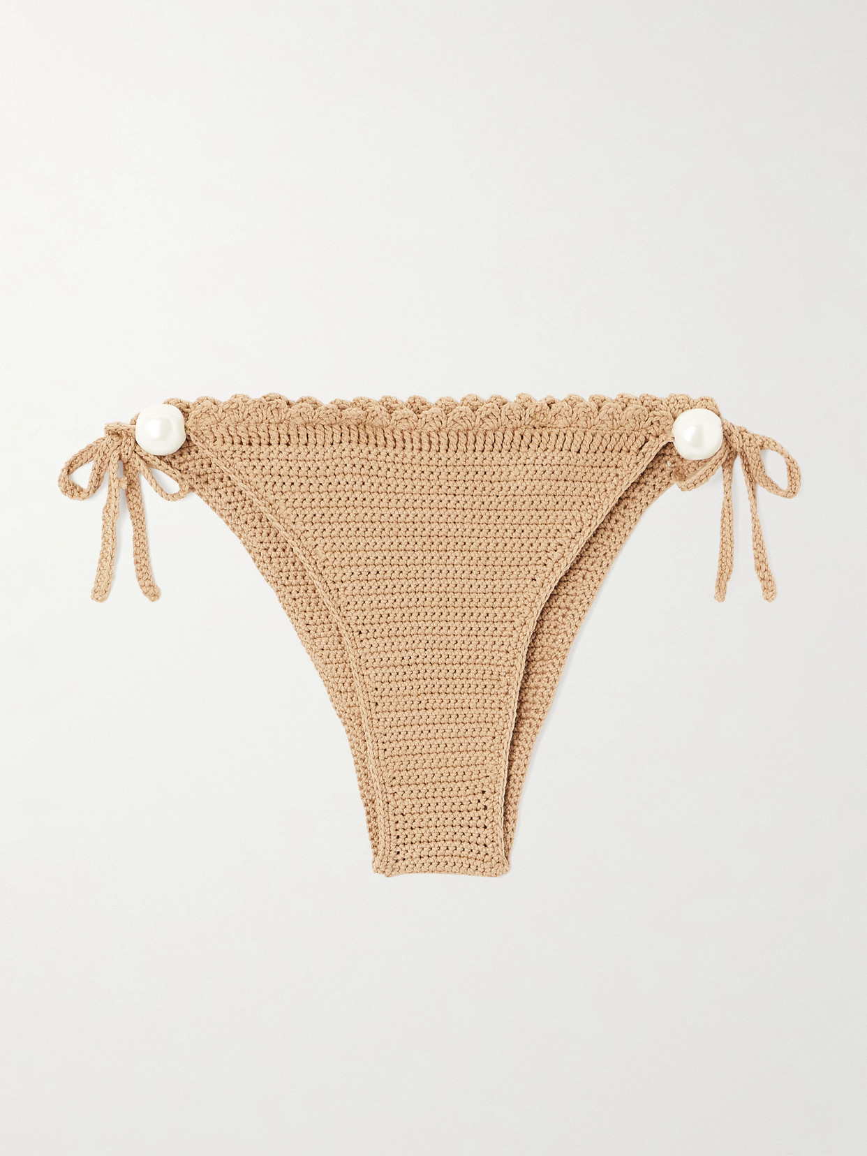 Magda Butrym - Faux Pearl-embellished Crocheted Bikini Briefs - Brown