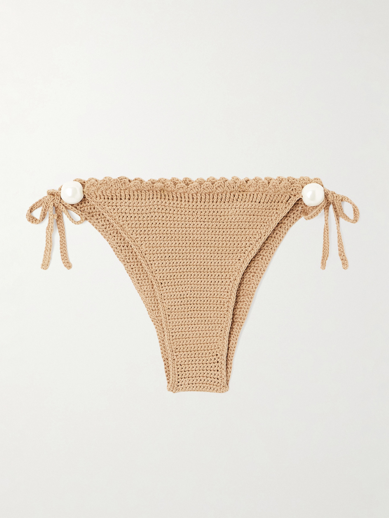 Magda Butrym Faux Pearl-embellished Crocheted Bikini Briefs In Brown