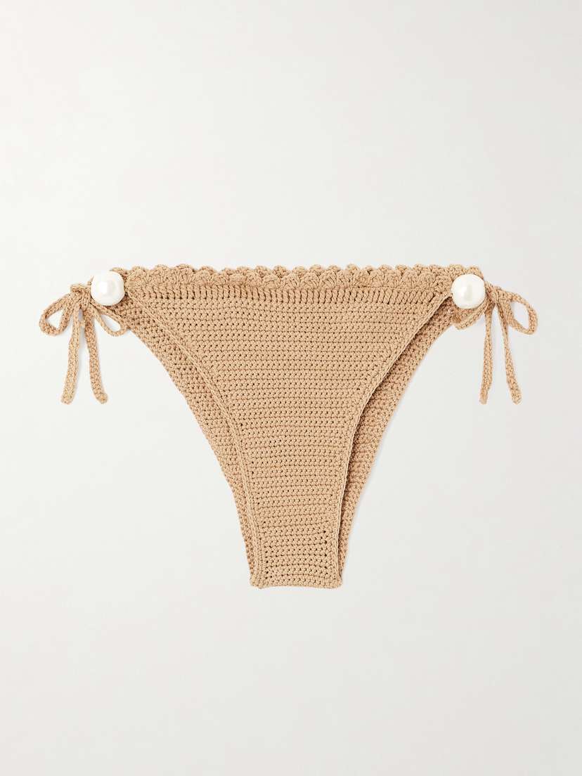 Magda Butrym Faux Pearl-embellished Crocheted Bikini Briefs
