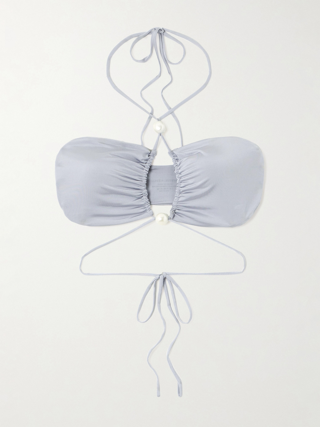 Magda Butrym Cutout Faux Pearl-embellished Bikini Top In Grey