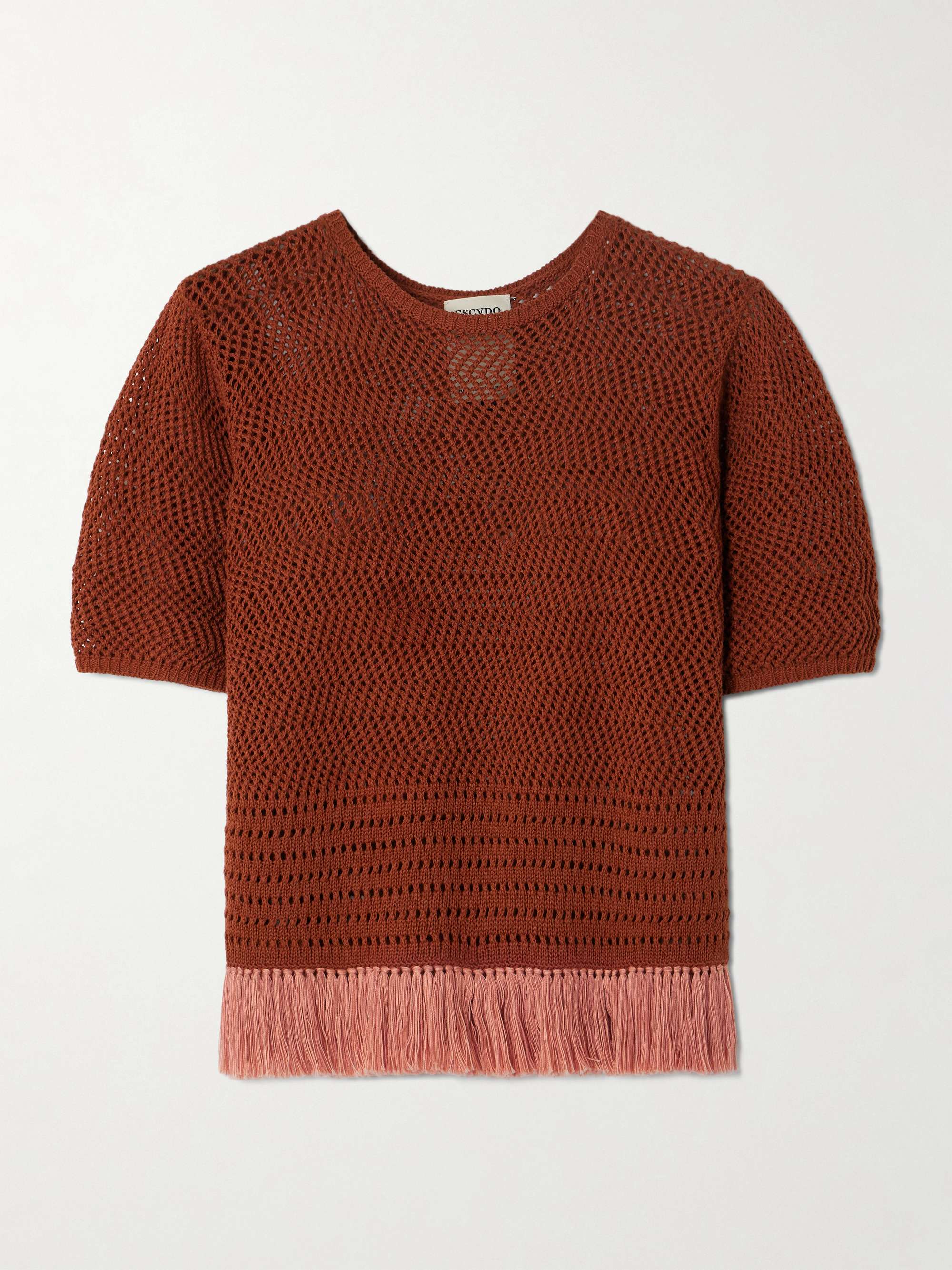 ESCVDO Carisa fringed open-knit cotton top | NET-A-PORTER