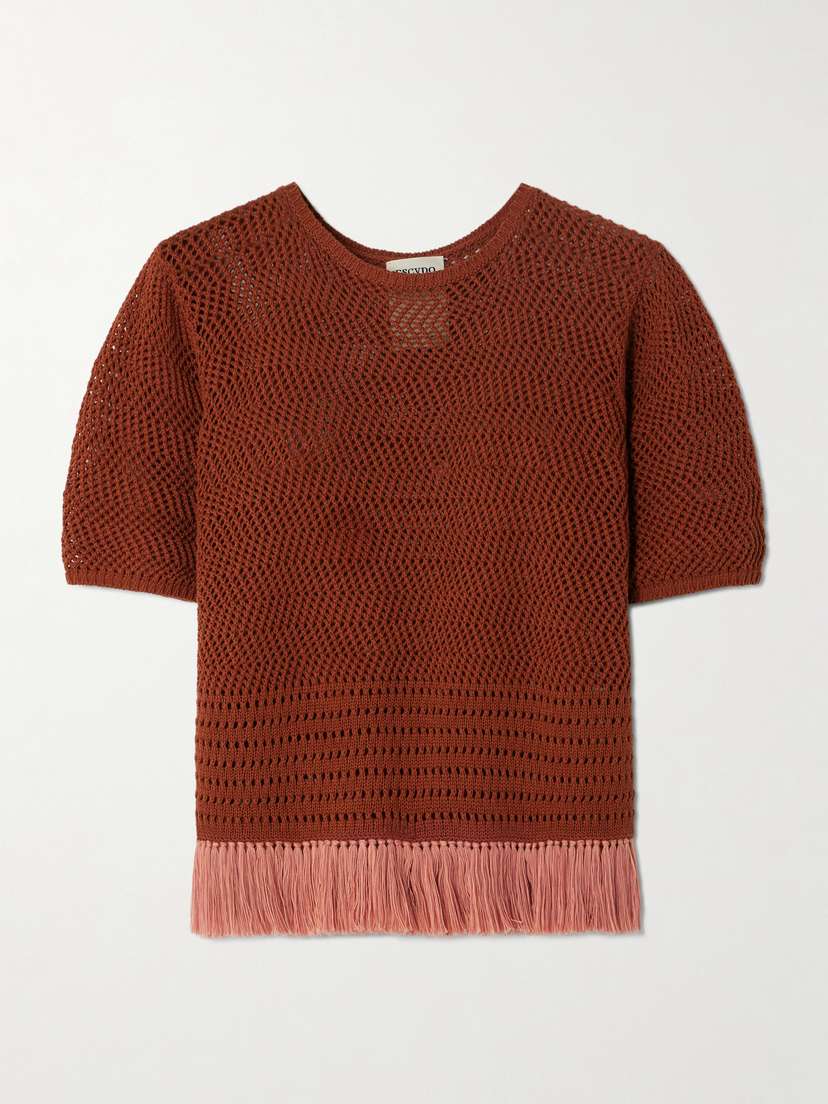 ESCVDO Carisa Fringed Open-knit Cotton Top