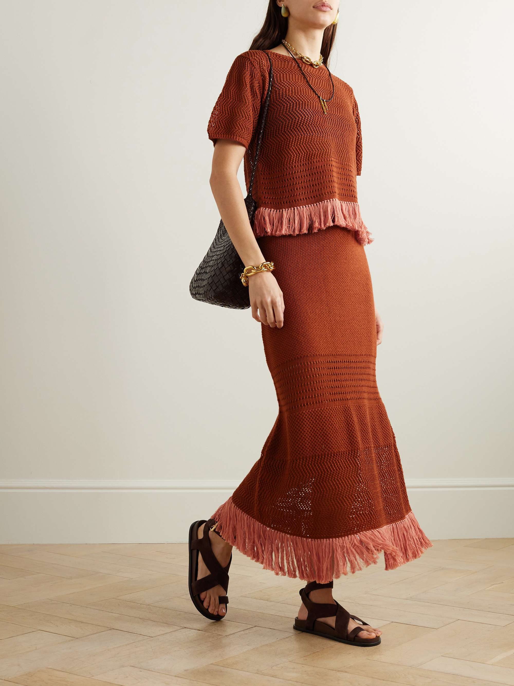 ESCVDO Carisa fringed open-knit cotton top | NET-A-PORTER