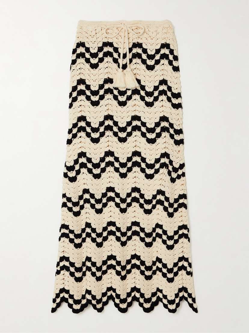 ESCVDO Safi Scalloped Crocheted Cotton Midi Skirt