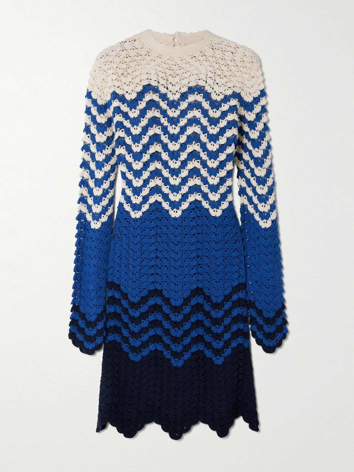 Escvdo Victoria Striped Crocheted Cotton Mini Dress In Blue