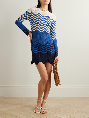 ESCVDO Victoria striped crocheted cotton mini dress