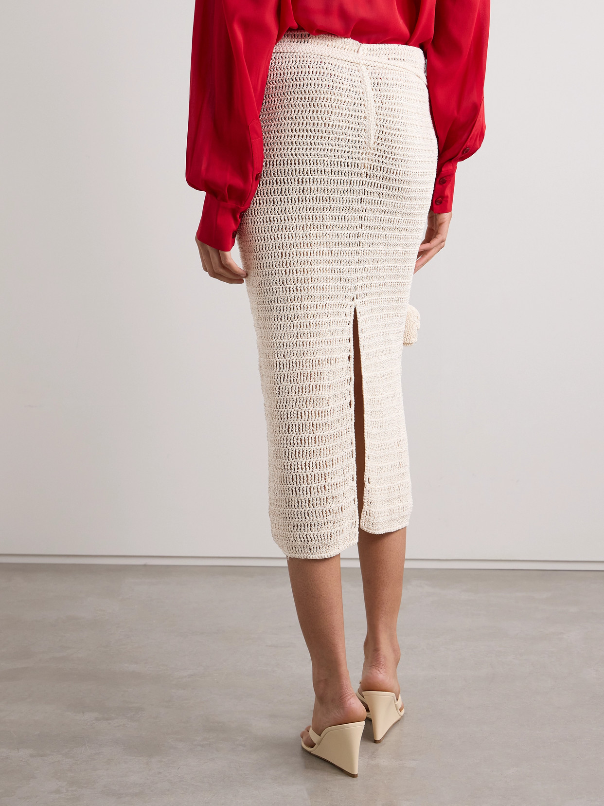 Appliquéd Crocheted Cotton-Blend Midi