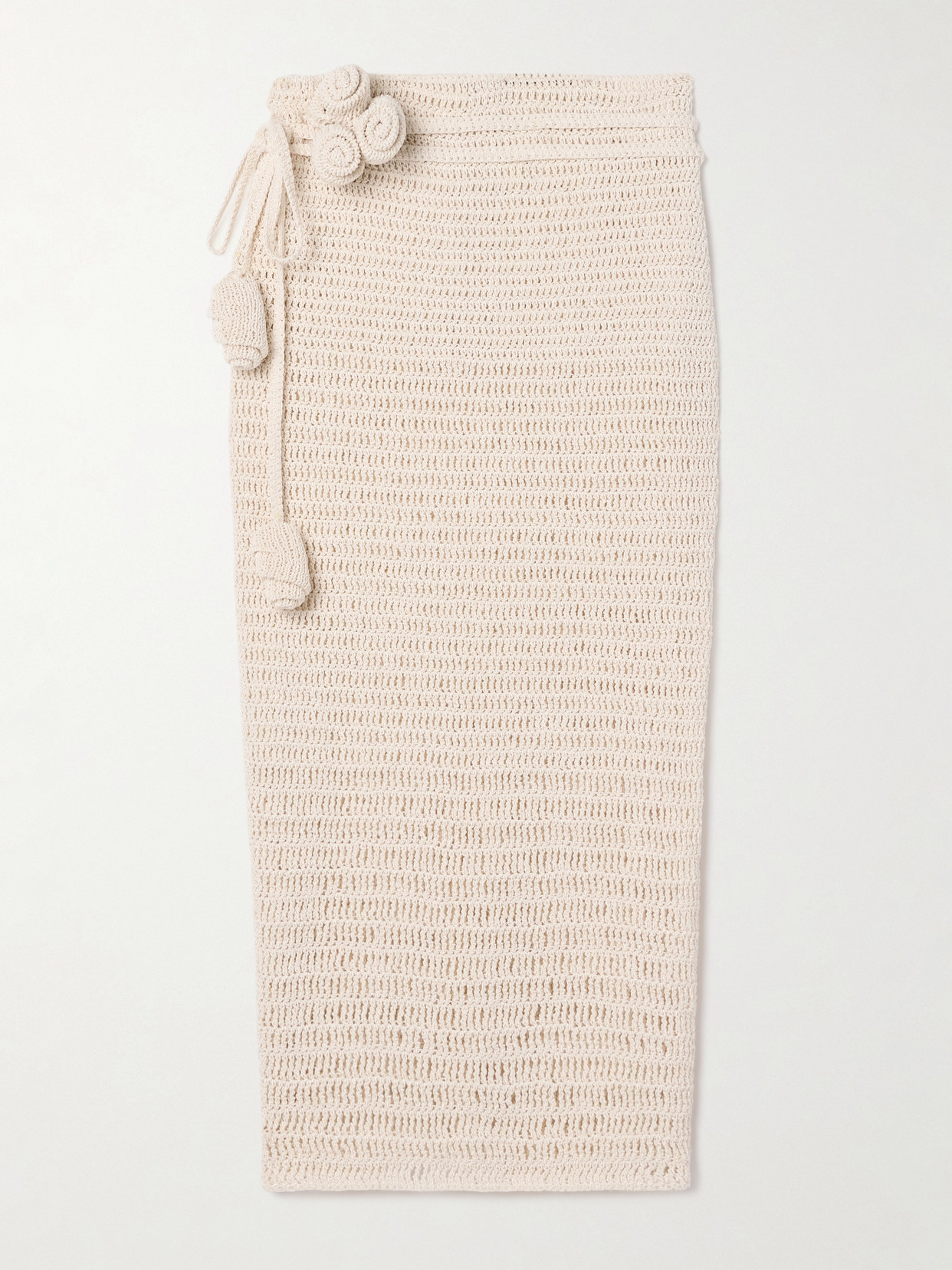 Shop Magda Butrym Appliquéd Crocheted Cotton-blend Midi Skirt In Neutrals