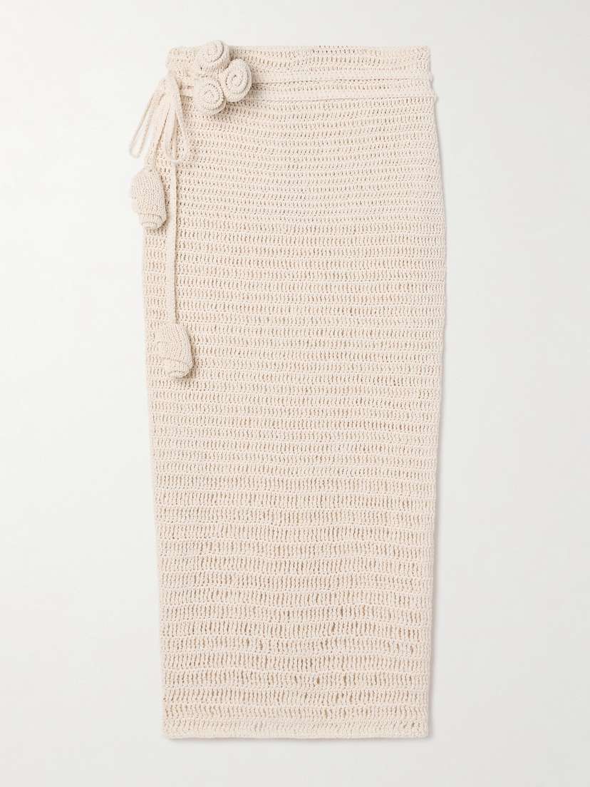 Magda Butrym Appliquéd Crocheted Cotton-blend Midi Skirt