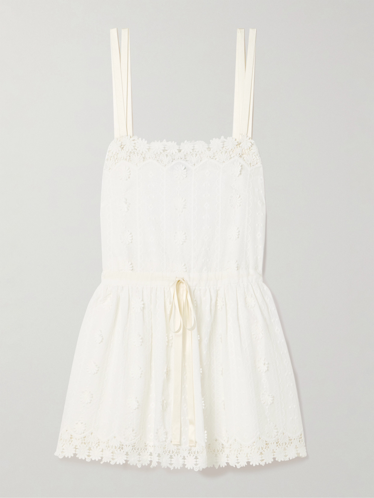 Miguelina Brielle Crochet-trimmed Embroidered Cotton-voile Mini Dress In White