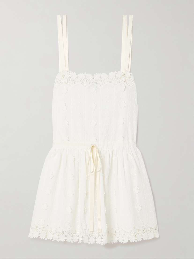 Miguelina Brielle Crochet-trimmed Embroidered Cotton-voile Mini Dress