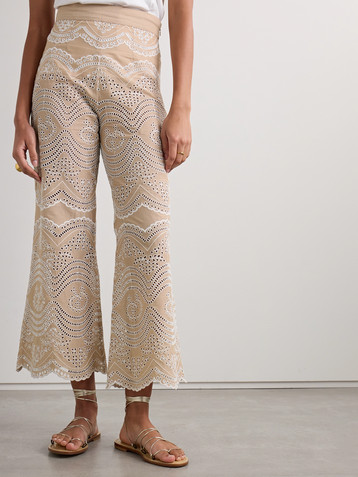 Miguelina Alegra cropped scalloped broderie anglaise cotton-voile straight-leg pants