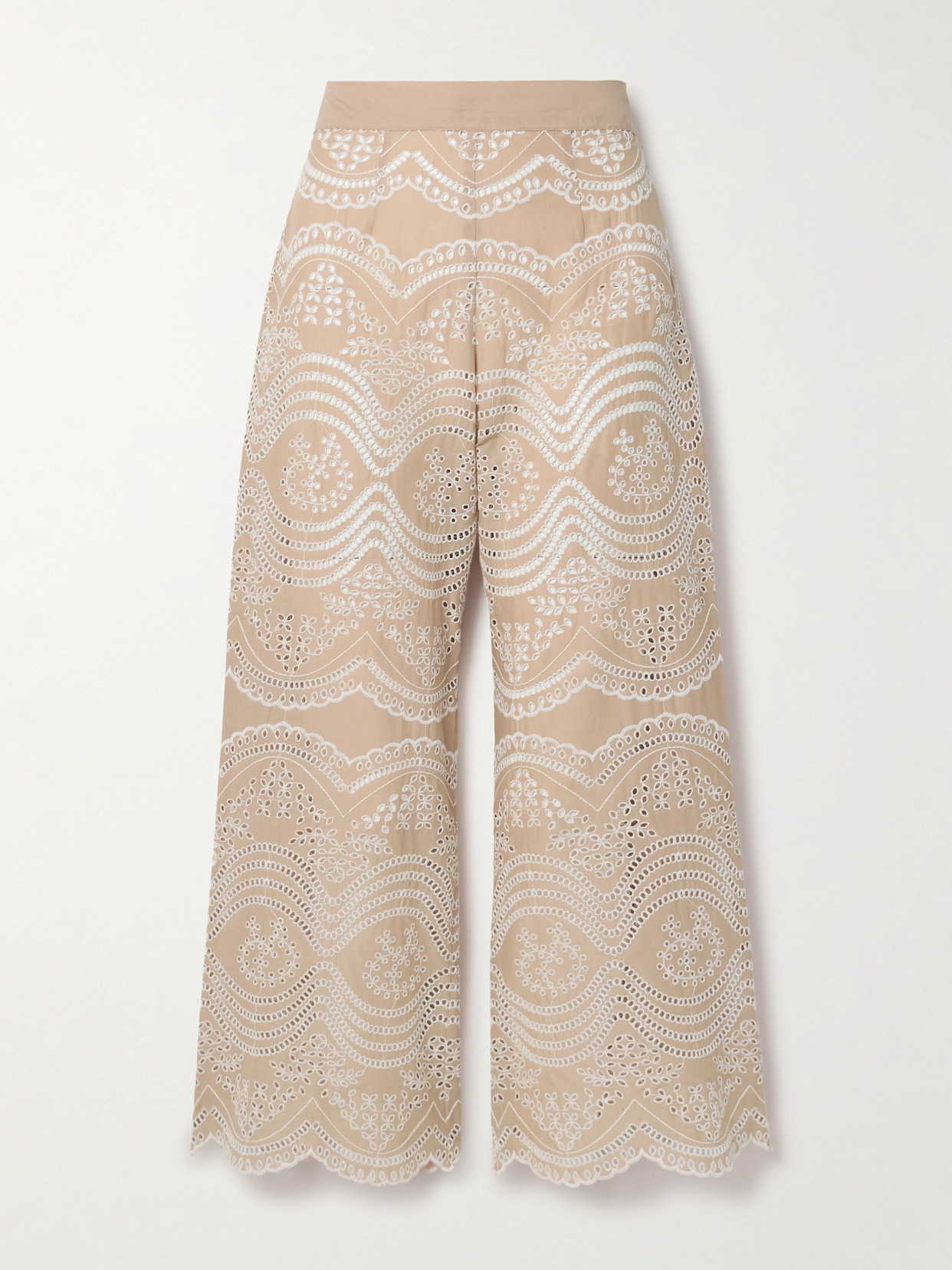 Miguelina Alegra Cropped Scalloped Broderie Anglaise Cotton-voile Straight-leg Trousers In Neutrals