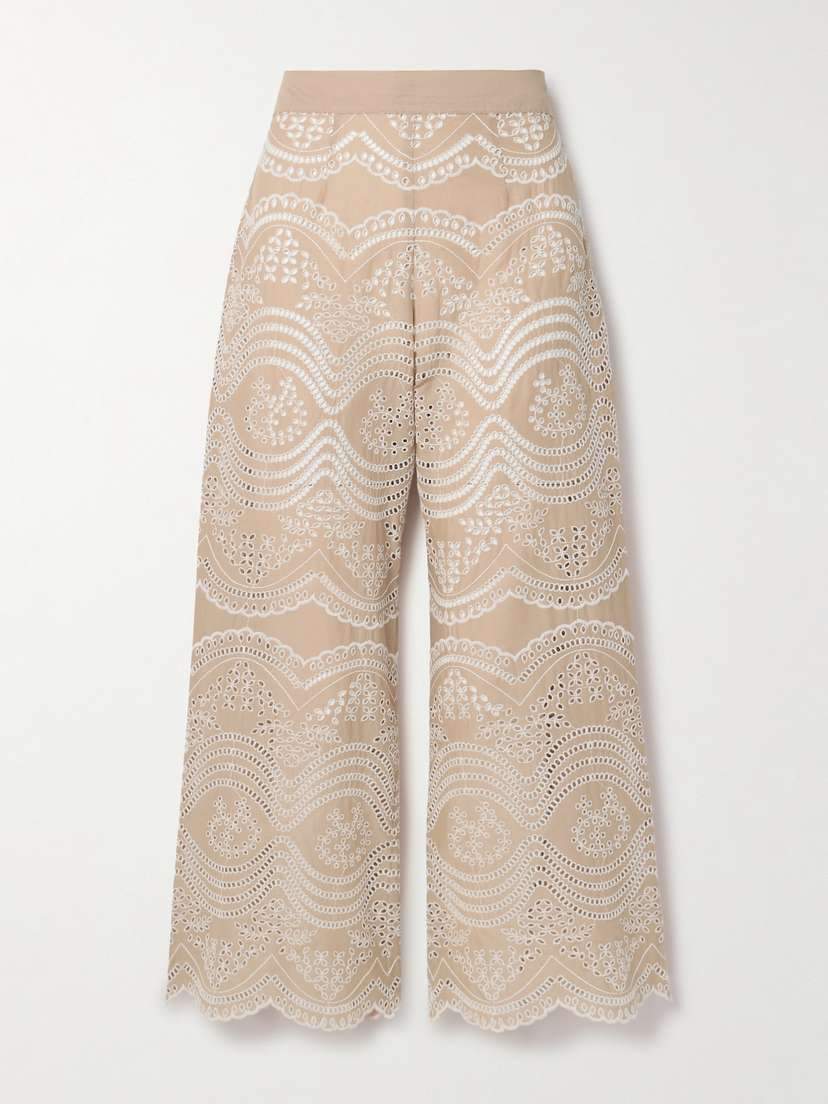 Miguelina Alegra Cropped Scalloped Broderie Anglaise Cotton-voile Straight-leg Pants