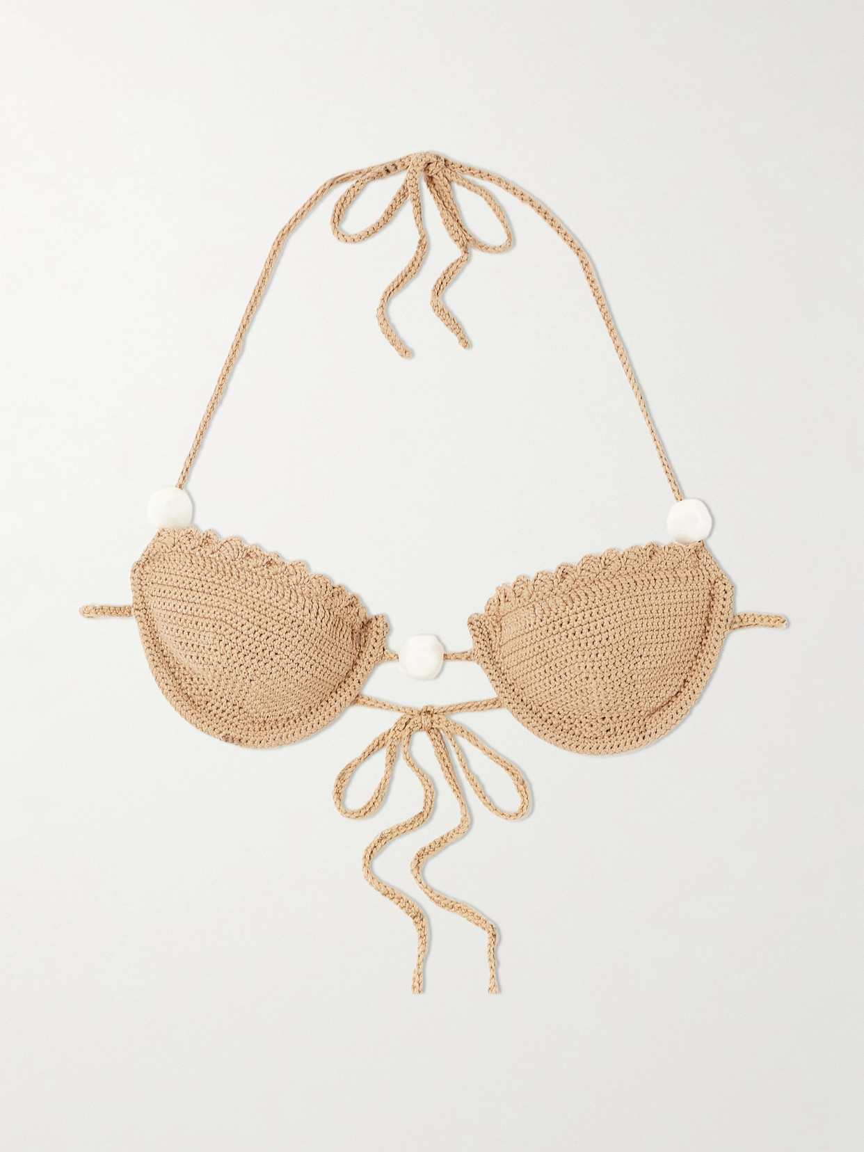 Magda Butrym - Faux Pearl-embellished Crocheted Underwired Bikini Top - Brown