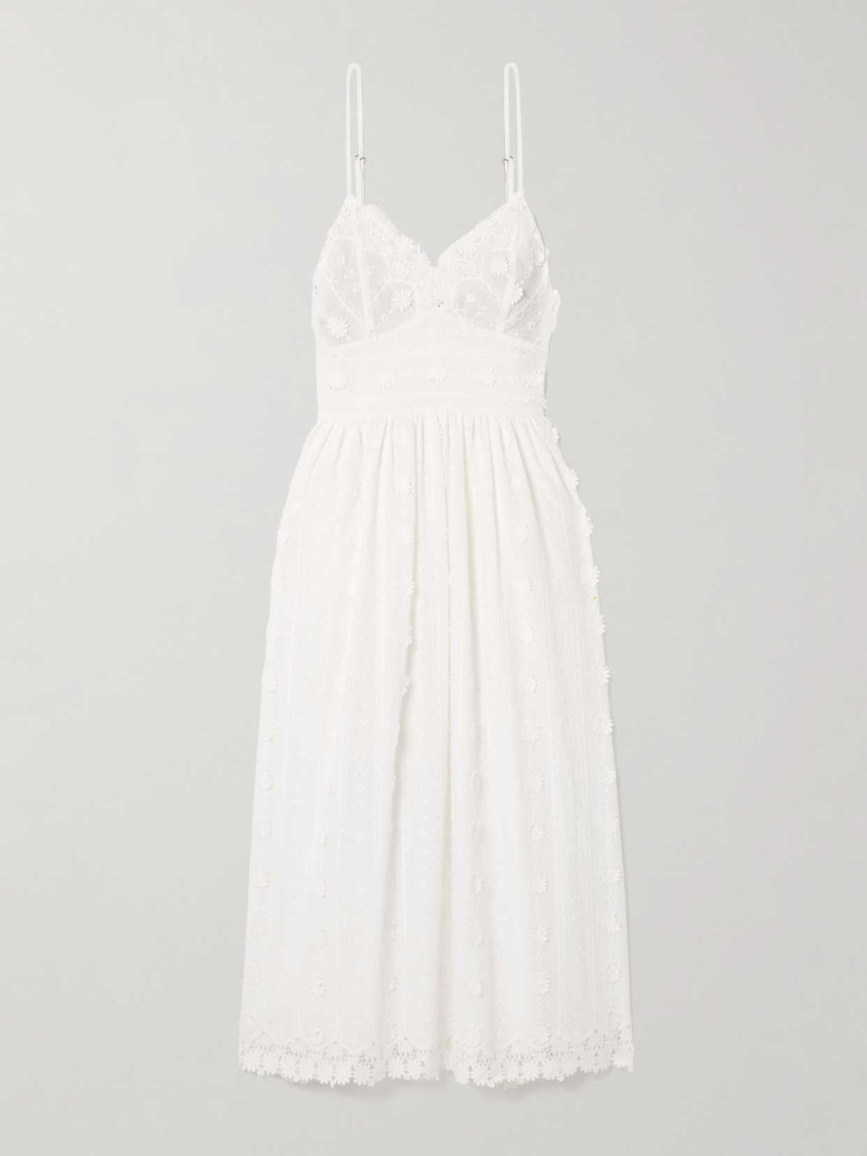 Miguelina Hollis Appliquéd Embroidered Guipure Lace-trimmed Cotton-voile Midi Dress In Off-white