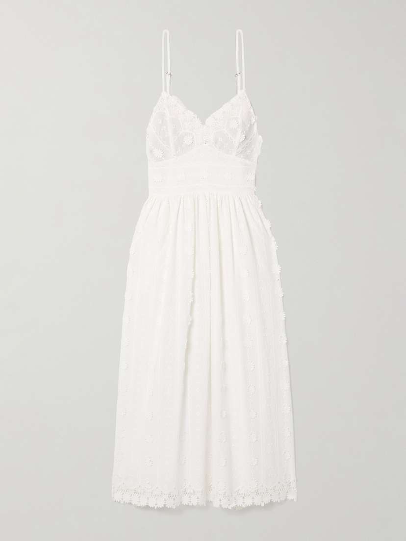 Miguelina Hollis Appliquéd Embroidered Guipure Lace-trimmed Cotton-voile Midi Dress