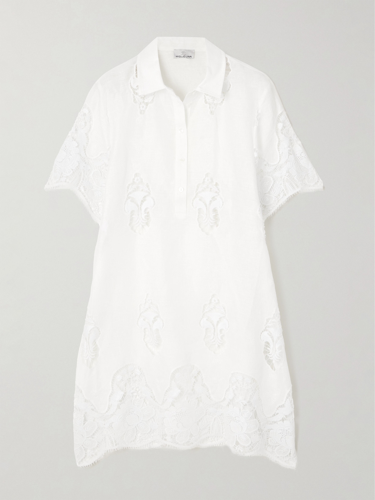 Miguelina Elle Broderie Anglaise-trimmed Linen Mini Dress In White