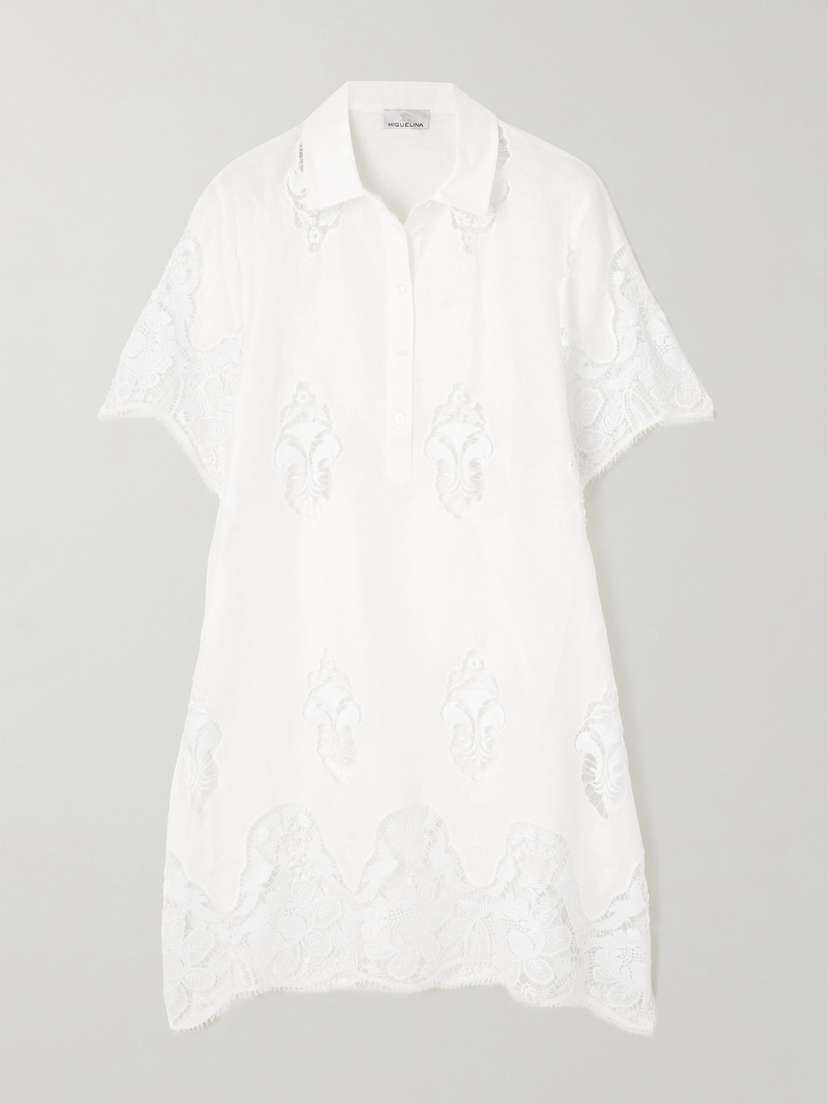 Miguelina Elle Broderie Anglaise-trimmed Linen Mini Dress