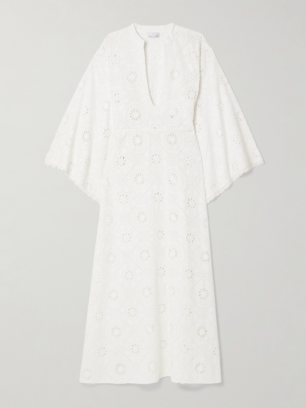 Miguelina - Ieva Broderie Anglaise Cotton Kaftan - White