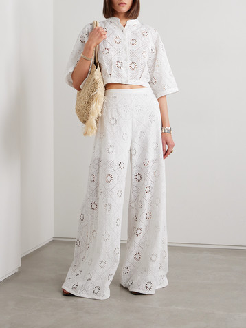 Miguelina Pamela broderie anglaise cotton wide-leg pants