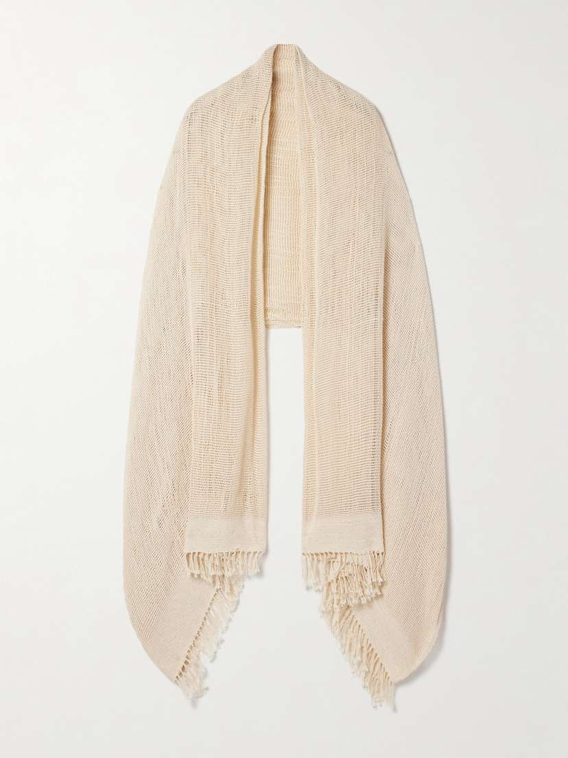 Miguelina Sekai Fringed Crocheted Cotton Scarf