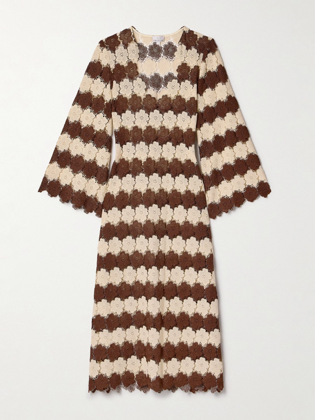 Miguelina - Arelis Striped Guipure Lace Midi Dress - Brown