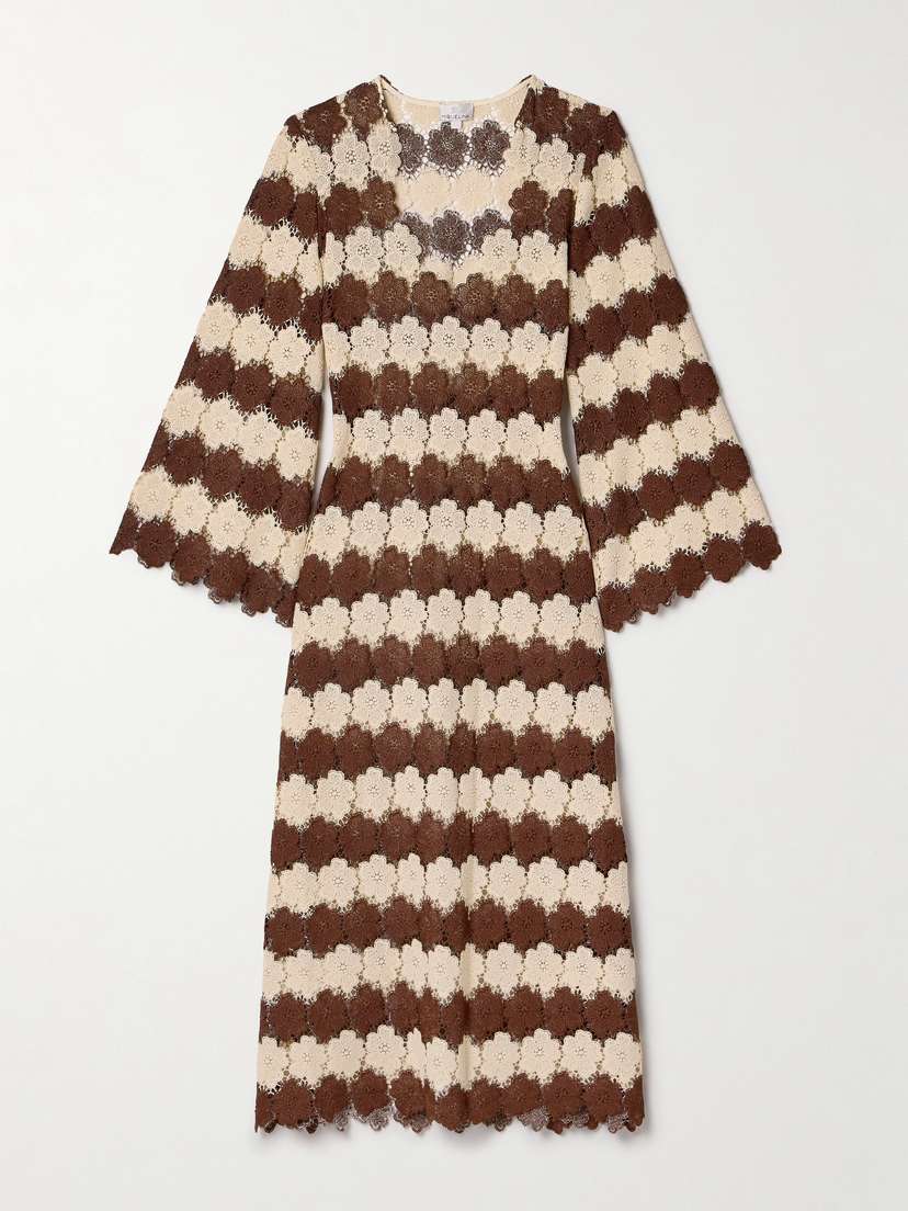Miguelina Arelis Striped Guipure Lace Midi Dress