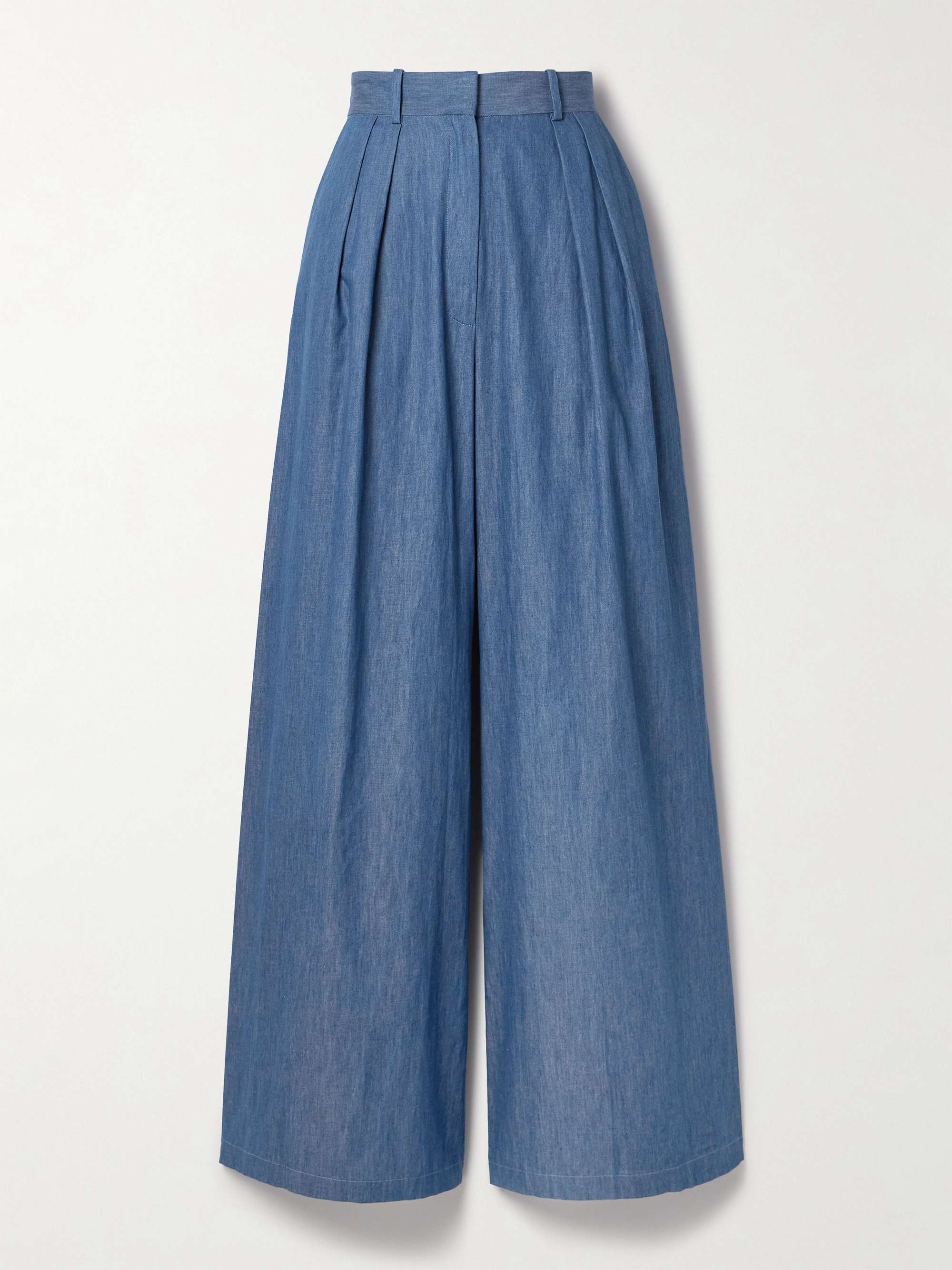 River pleated cotton chambray wide leg pants blue x small