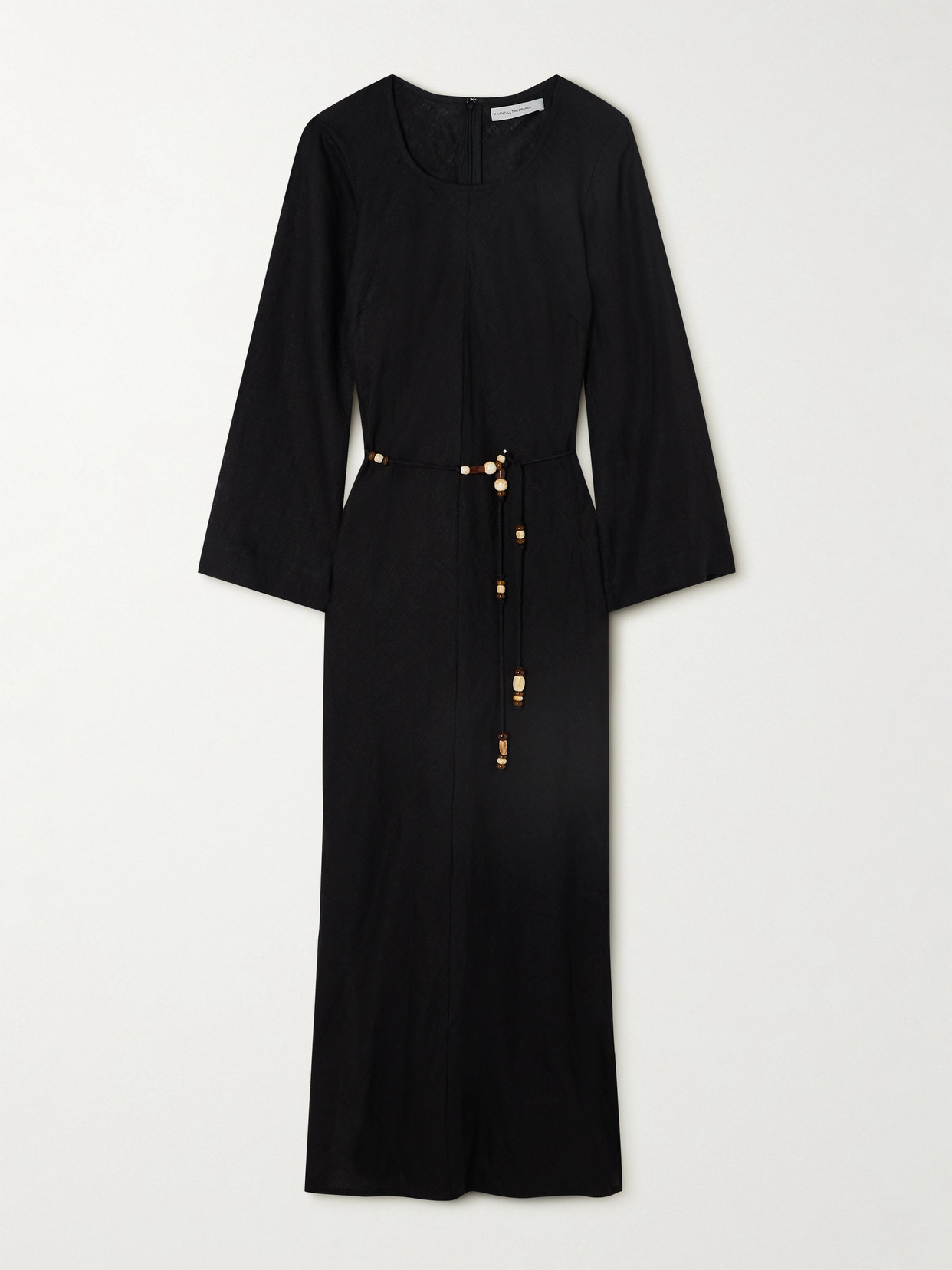 Faithfull The Brand Galea Belted Bead-embellished Linen Maxi Dress In Black