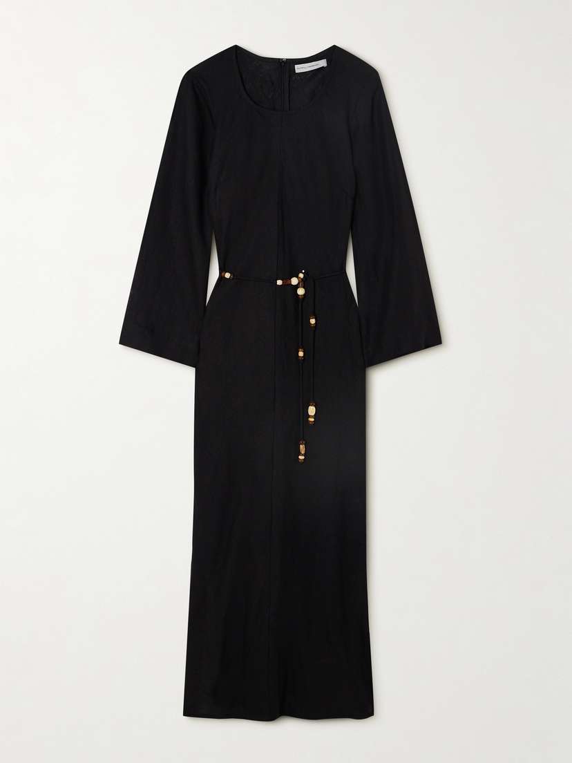 Faithfull Galea Belted Bead-embellished Linen Maxi Dress