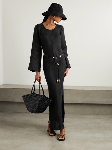 Faithfull Galea belted bead-embellished linen maxi dress