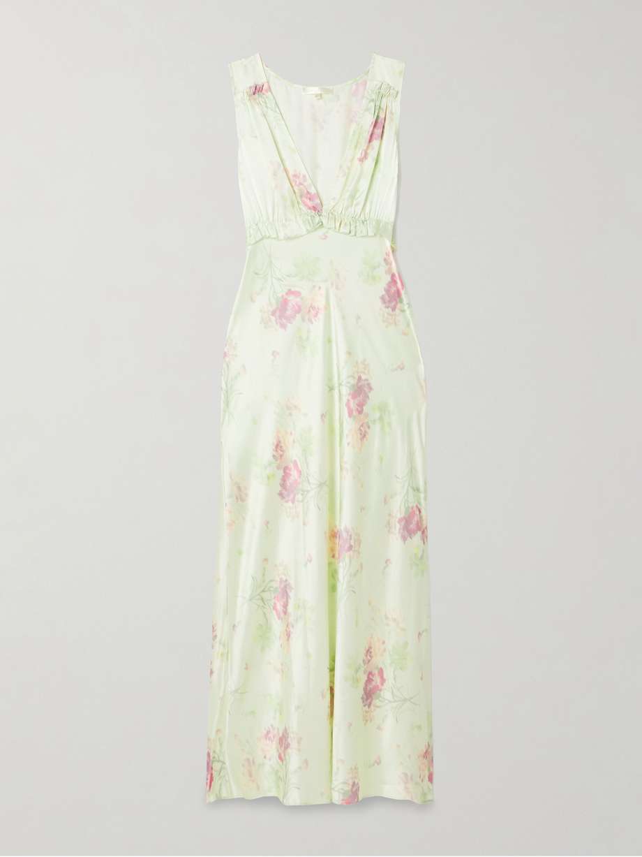 suniva ruffled floral-print silk-charmeuse maxi dress