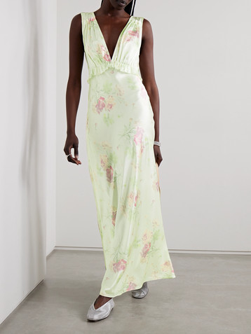 LoveShackFancy Suniva ruffled floral-print silk-charmeuse maxi dress