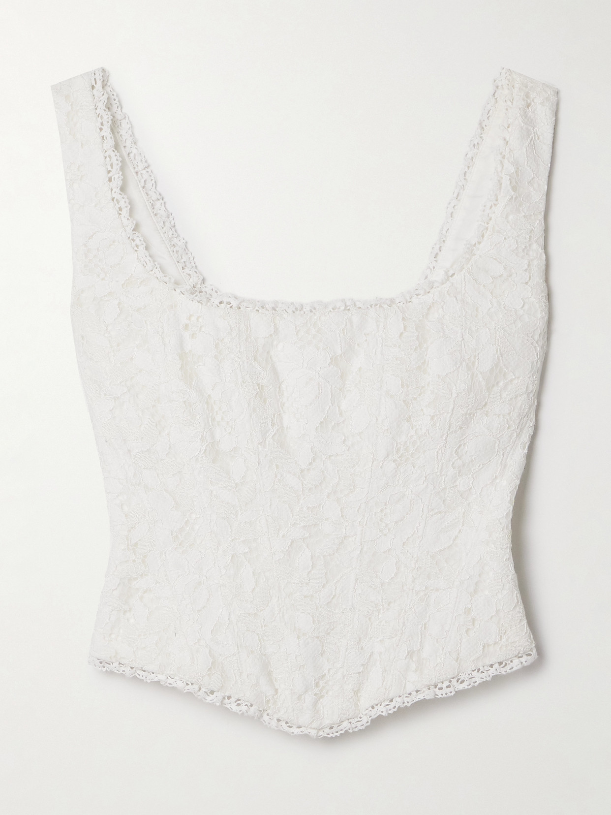 Loveshackfancy Lorelai Cropped Crochet-trimmed Corded Lace Bustier Top In Off-white