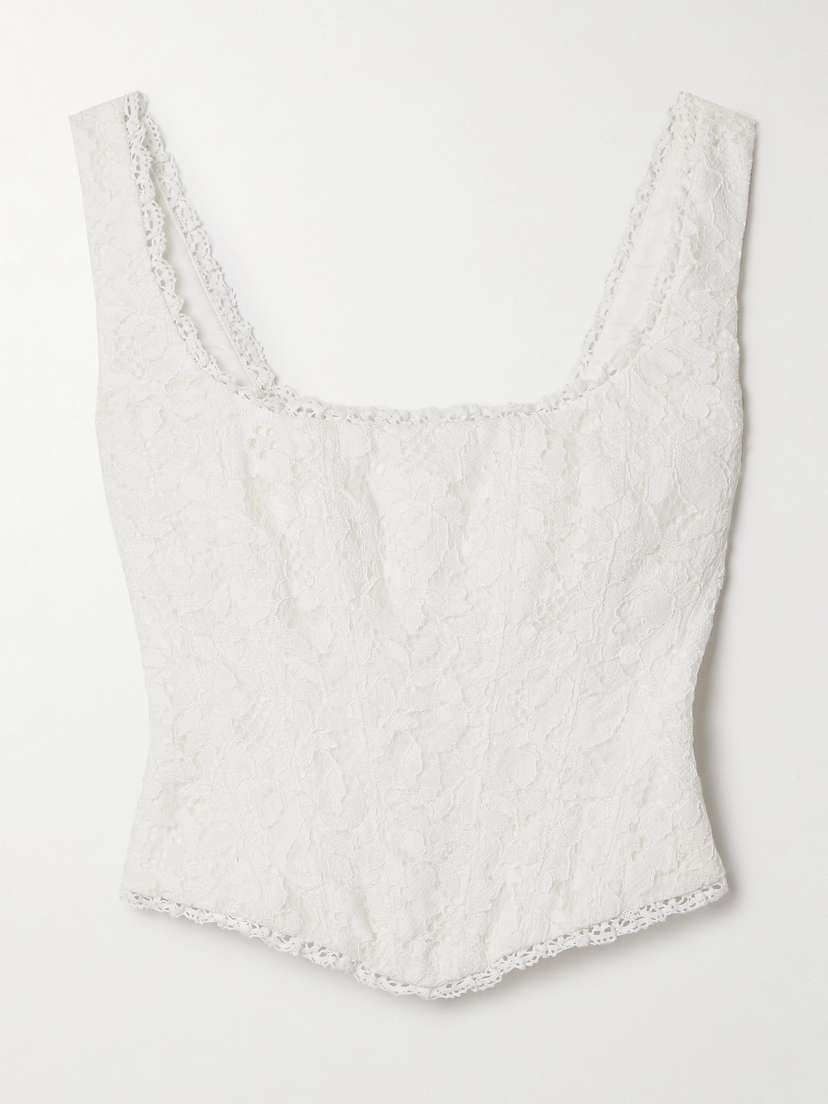 LoveShackFancy Lorelai Cropped Crochet-trimmed Corded Lace Bustier Top