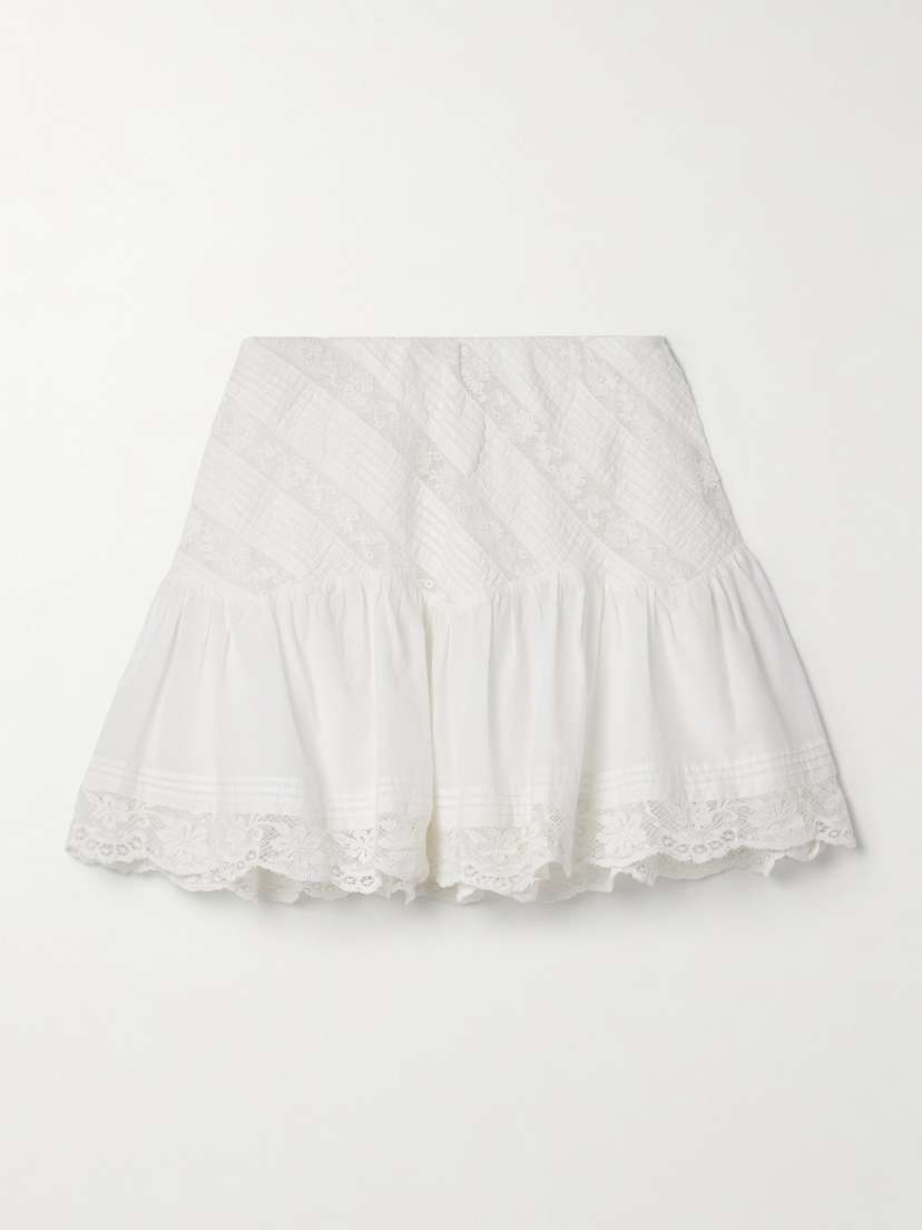 LoveShackFancy Melissa Lace-trimmed Pintucked Cotton-voile Mini Skirt - x large