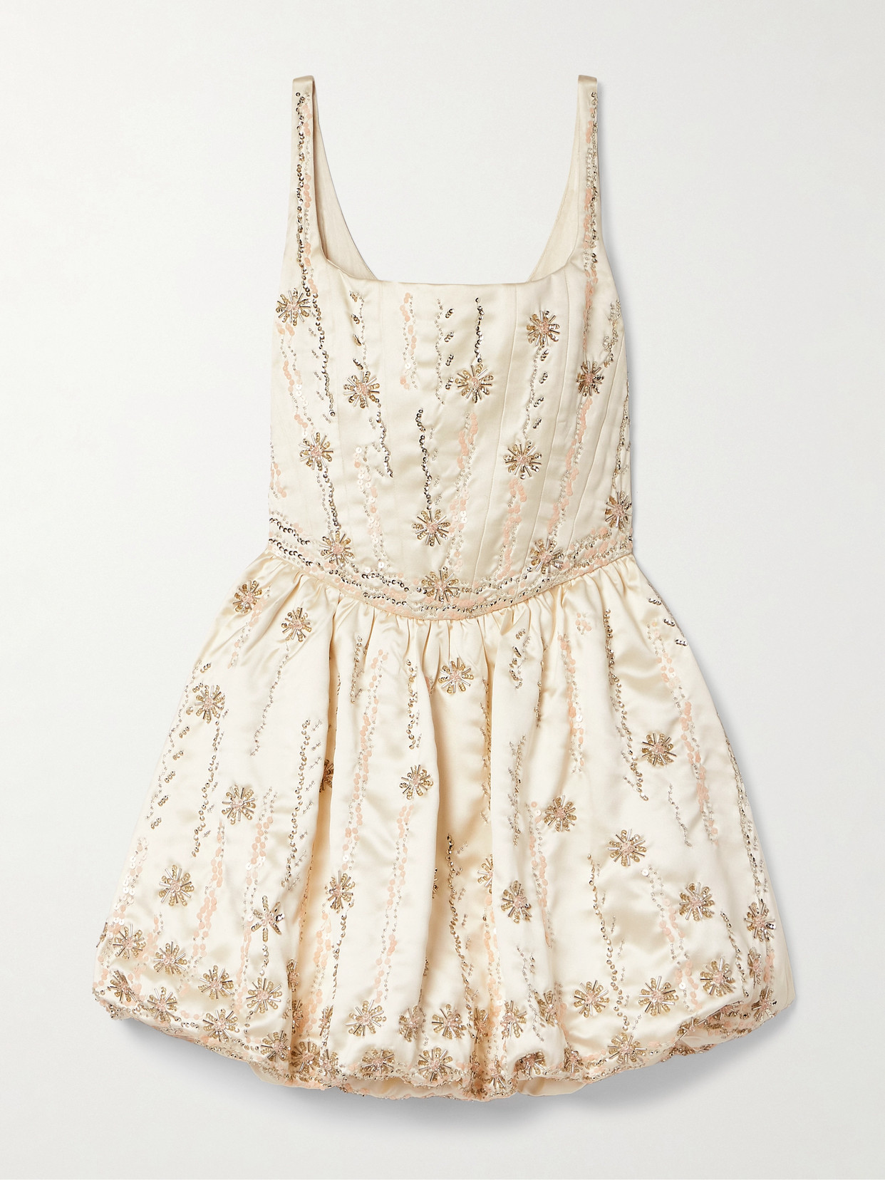 Loveshackfancy Brookhaven Embellished Mikado Mini Dress In Off-white