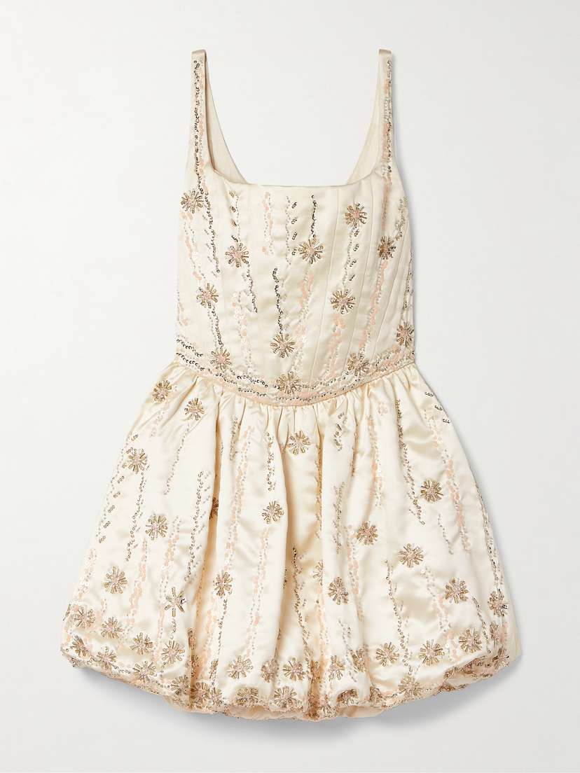 LoveShackFancy Brookhaven Embellished Mikado Mini Dress