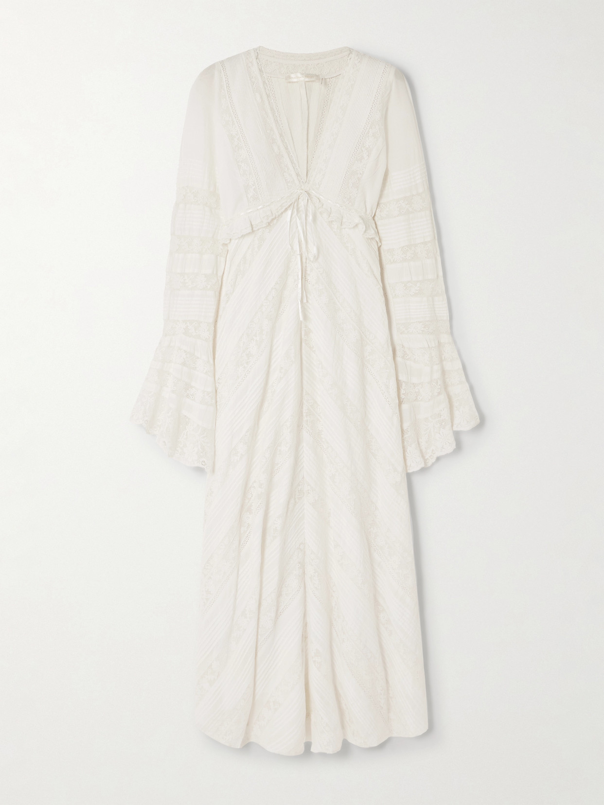 Shop Loveshackfancy Weil Pintucked Lace-trimmed Cotton Maxi Dress In White