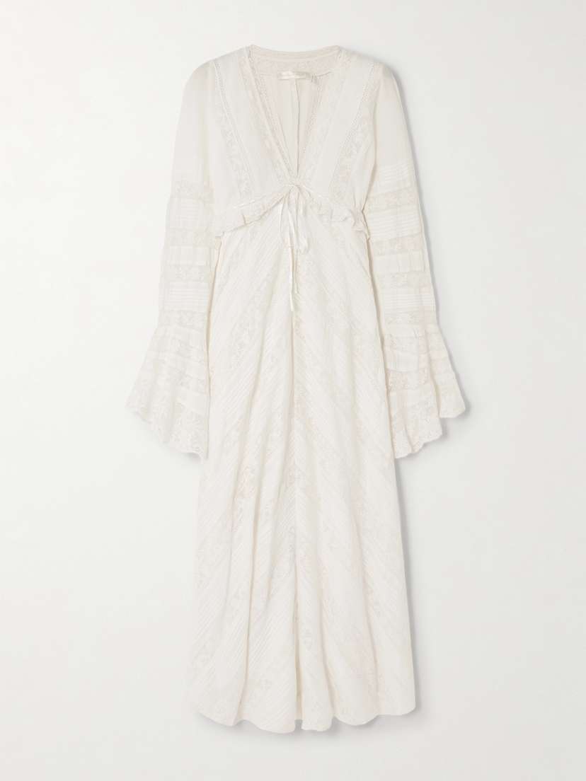 LoveShackFancy Weil Pintucked Lace-trimmed Cotton Maxi Dress