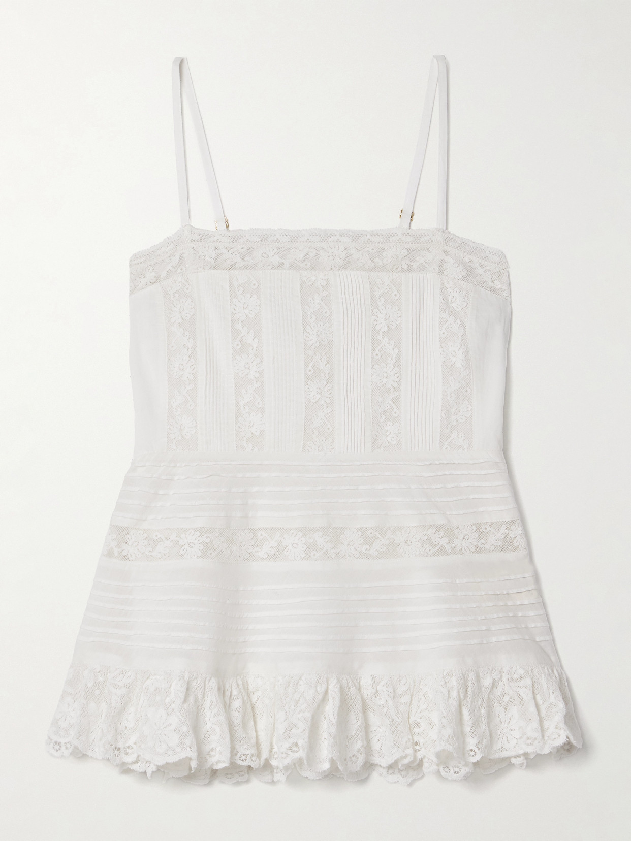 Loveshackfancy Charlieann Lace And Pintucked Cotton-voile Camisole In White