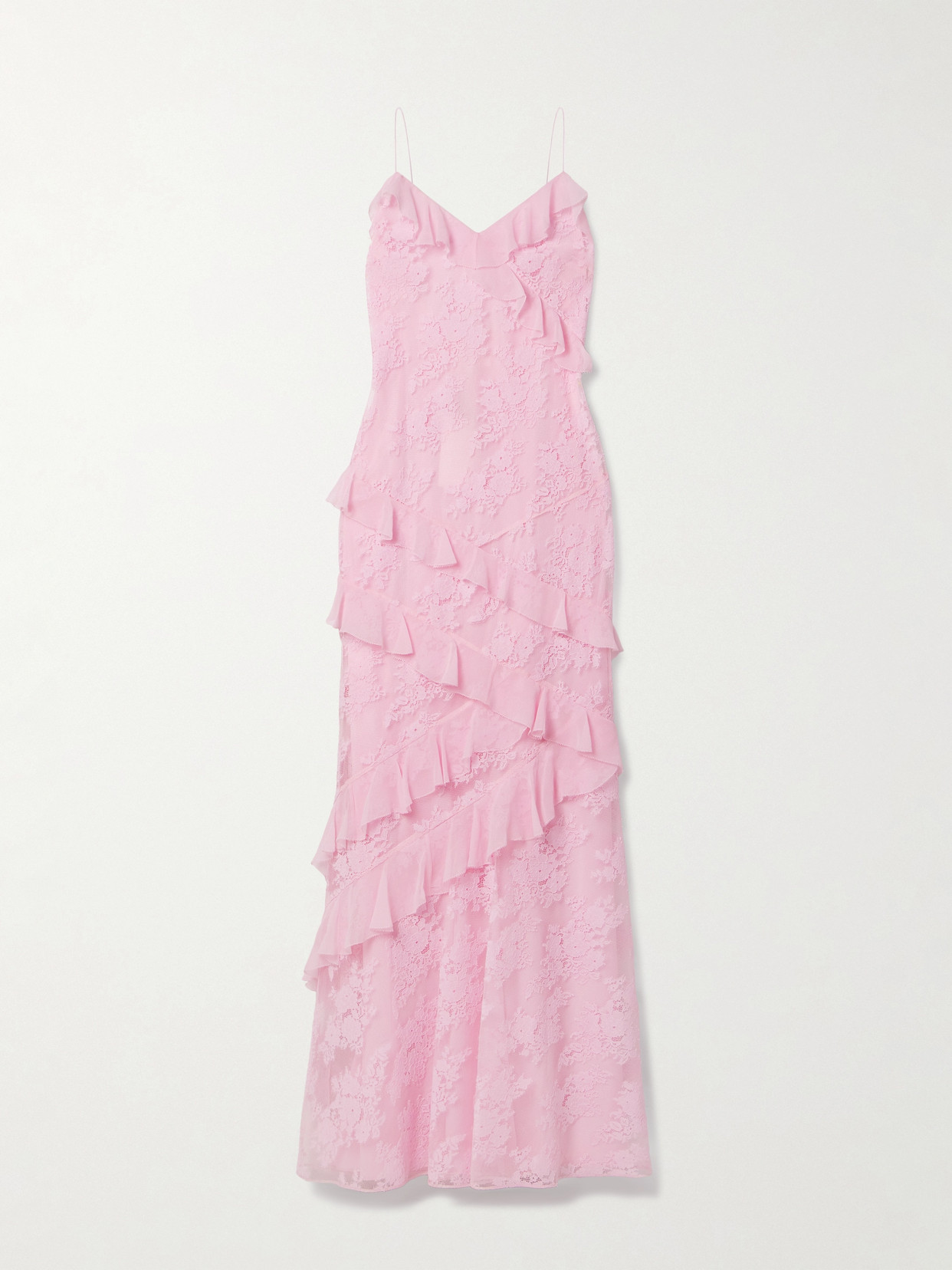 Loveshackfancy Rialto Ruffled Georgette-trimmed Lace Maxi Dress In Pink